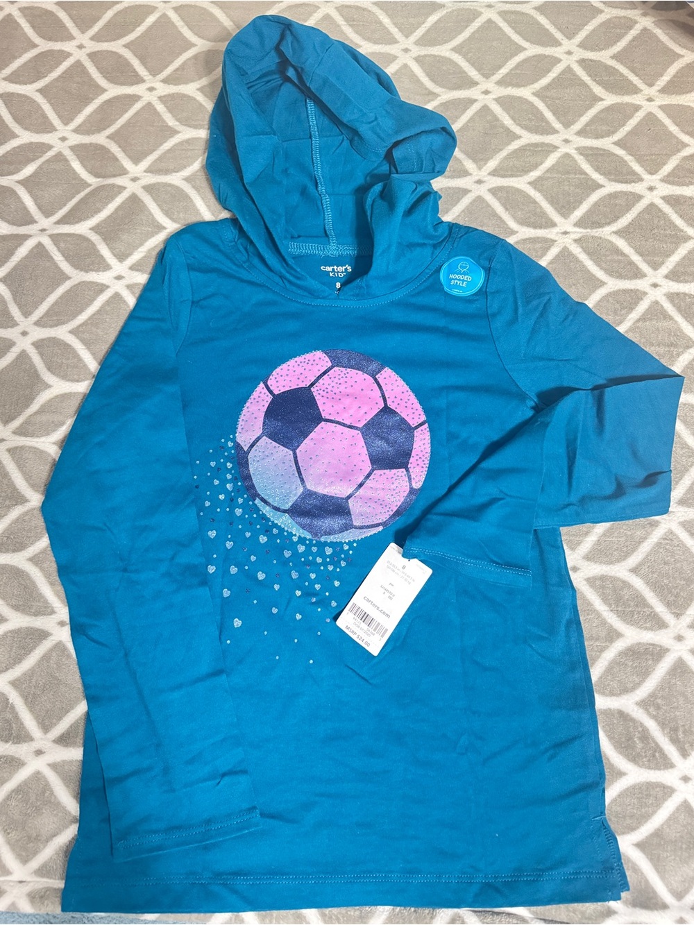 Carter's Teal Hooded Soccer Graphic Sweatshirt with Pink Accent